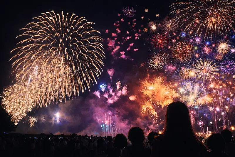 左岸B会場の団体観覧席からみた花火（イメージ）