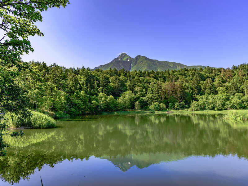 姫沼の湖面に映る「逆さ利尻富士」